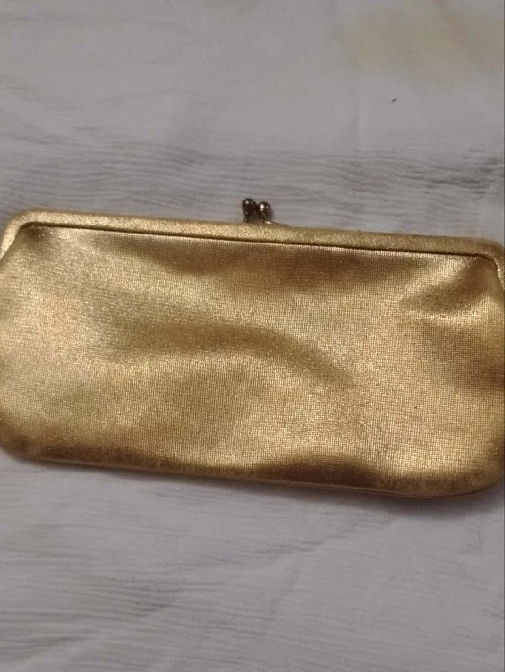 Gold Satin Kiss-Lock Evening Clutch - Women's Wristlet
